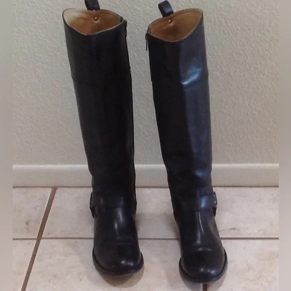 **SALE** Frye Philip Harness Black Tall Inside Zip Boots - Picture 9 of 11